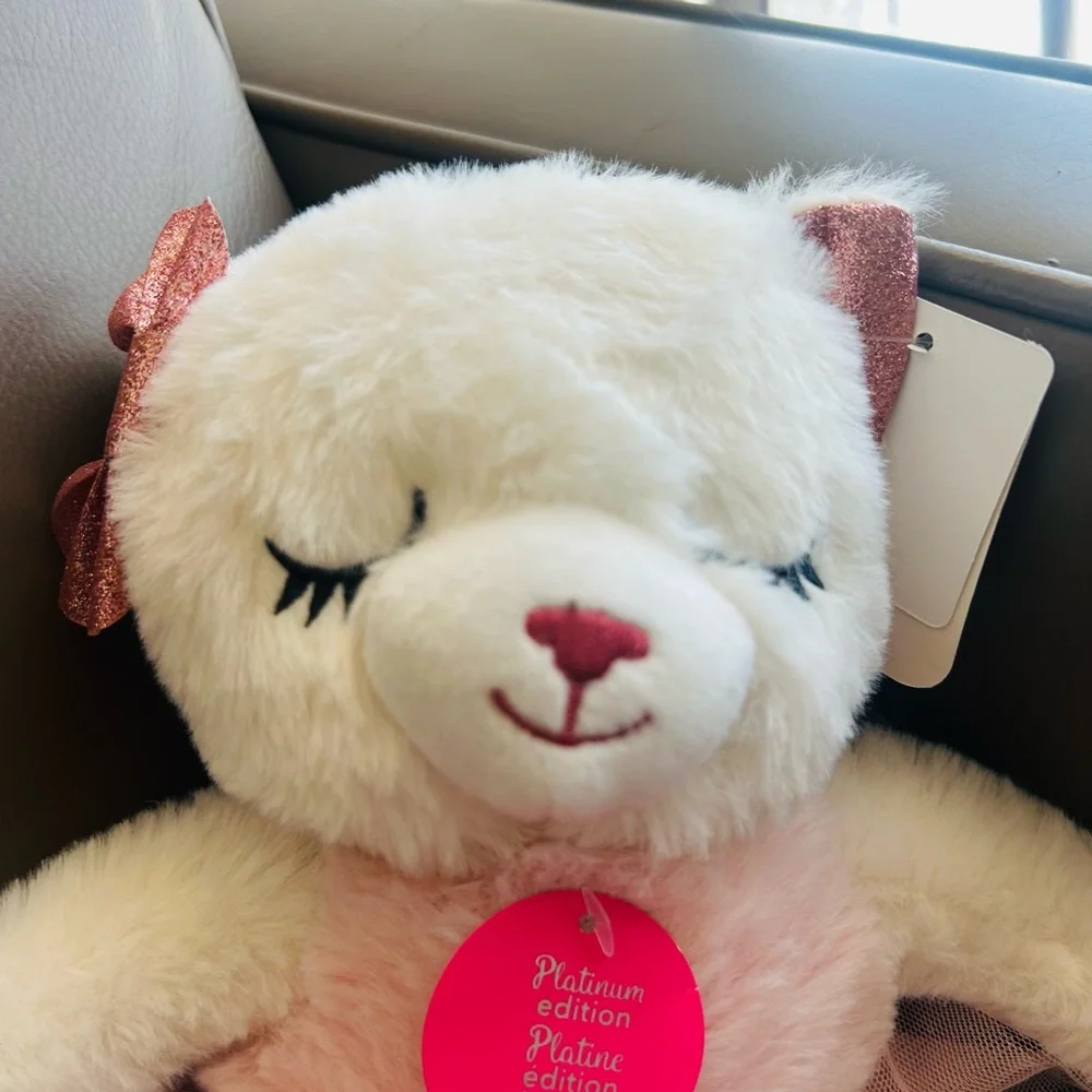 Dan Dee White Cat Ballerina Bear Pink Tutu Plush Stuffed Animal Sparkle